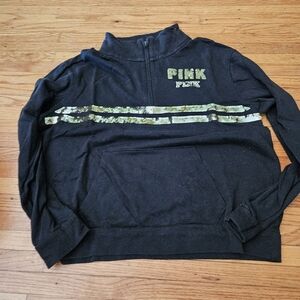 Black Quarter Zip Sweatshirt with Gold Sequins